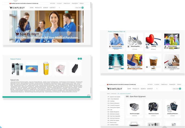 SimpliBuy medical marketplace storefront pages